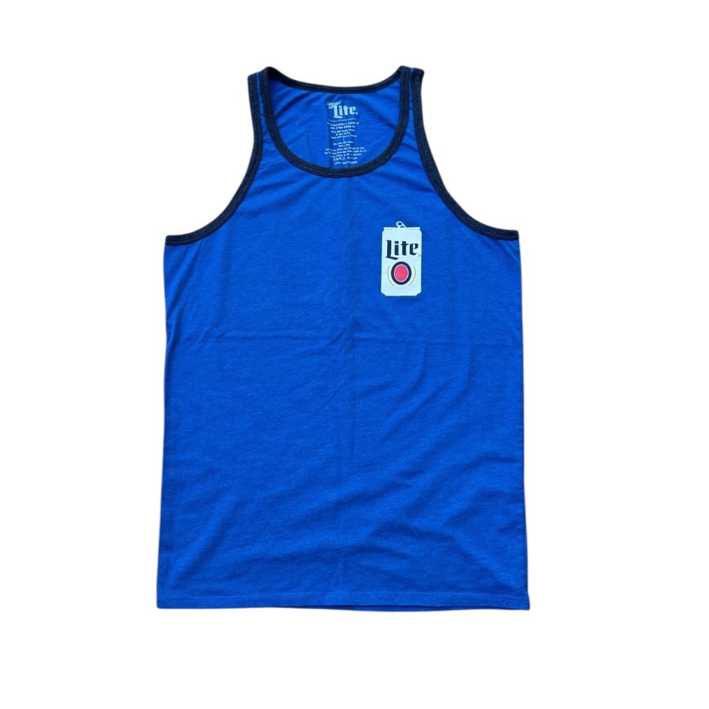 Miller Lite Tank Top Men’s S Blue Double Sided Beer Graphic 2016